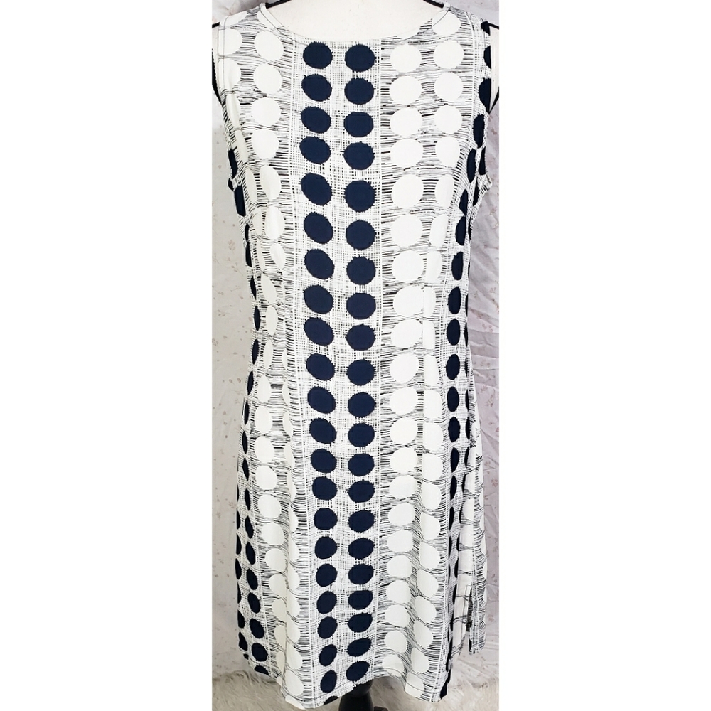 Loco Lindo Retro A Line Dress Polka Dots Navy Blue Beige Sleeveless 60s